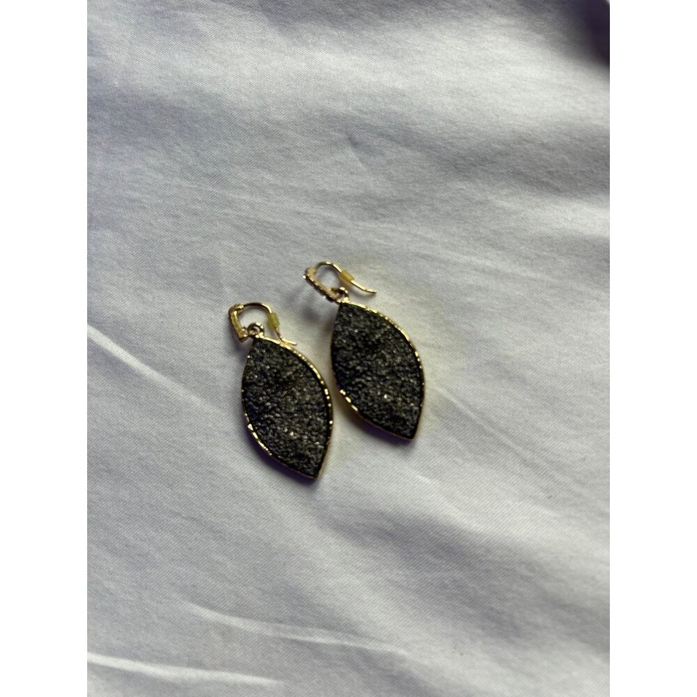 two inch dangle black, gold and stone earrings -classic jewelry